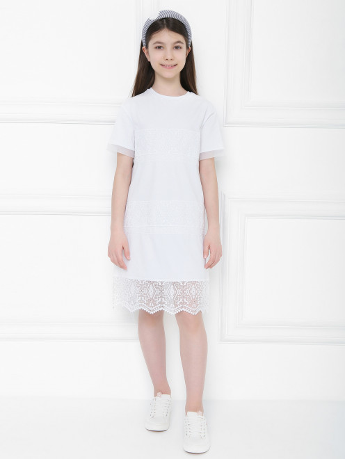 Трикотажное платье с кружевной отделкой Ermanno Scervino Junior - МодельОбщийВид