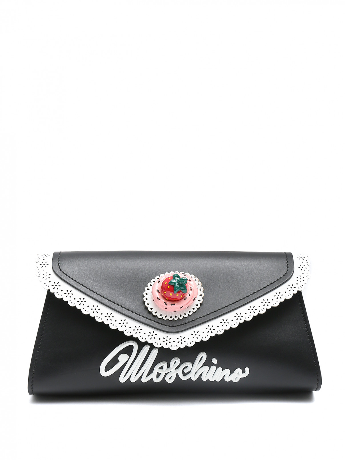 Клатч из кожи с декоративной отделкой Moschino  –  Общий вид  – Цвет:  Черный