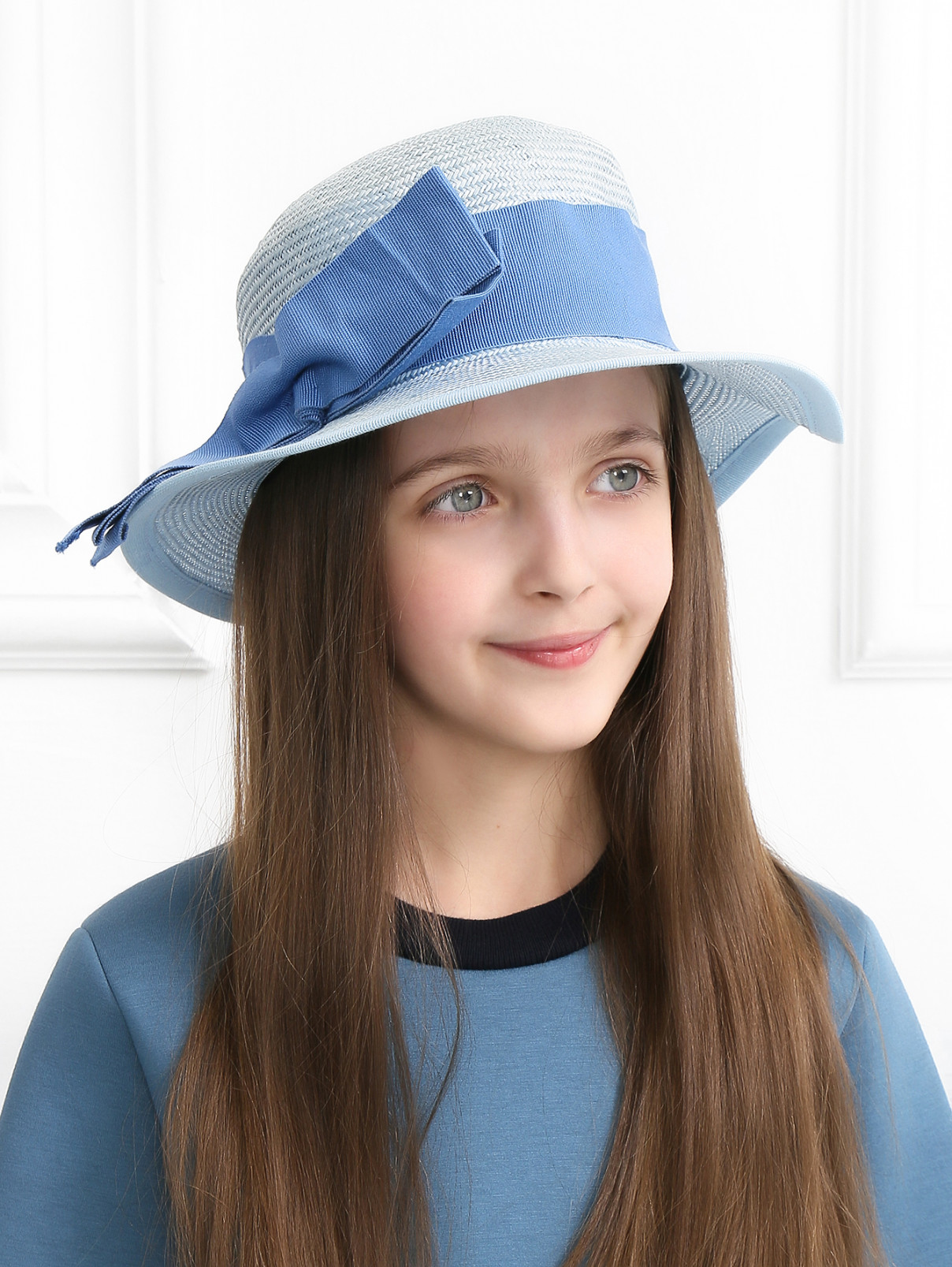 Шляпа из цветной соломы с бантиком MiMiSol  –  МодельОбщийВид  – Цвет:  Синий