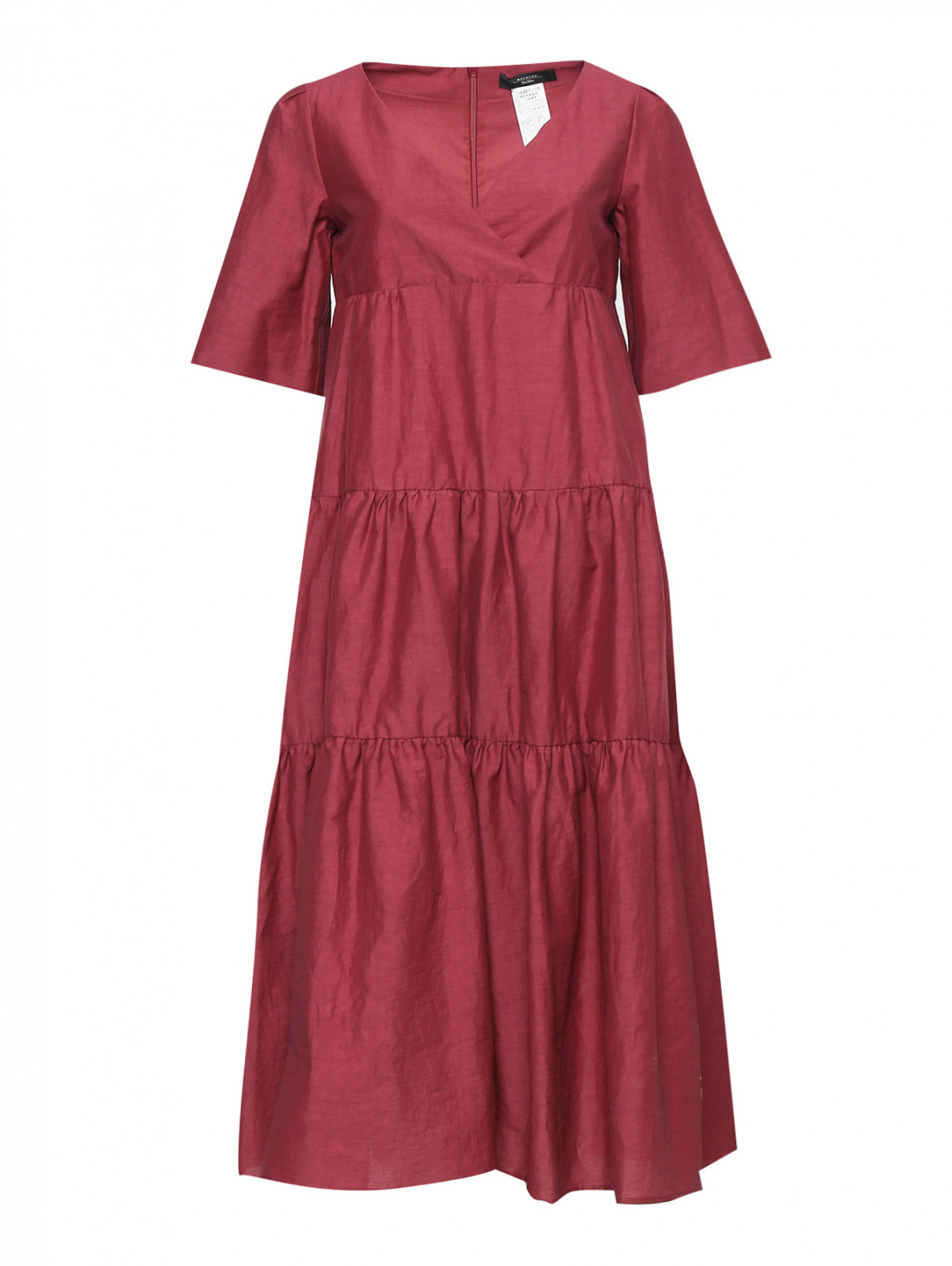 Платье из хлопка и льна с коротким рукавом Weekend Max Mara  –  Общий вид  – Цвет:  Красный