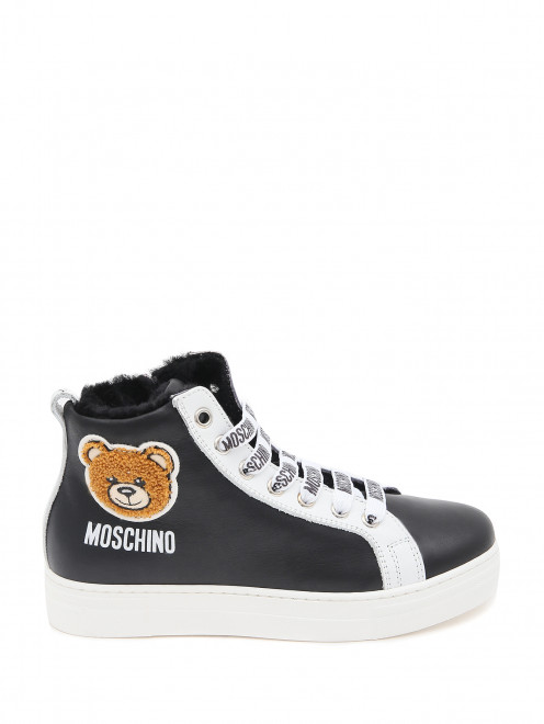 Кожаные высокие кеды с аппликацией Moschino - Обтравка1