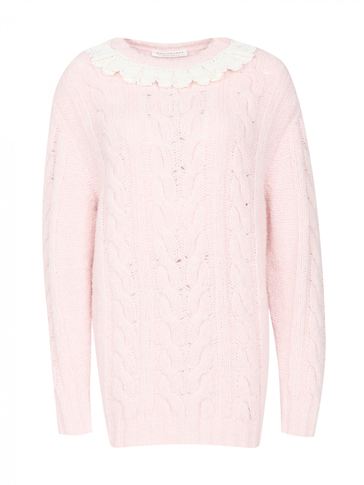 Удлиненный свитер из смешанной шерсти с декоративной отделкой Philosophy di Lorenzo Serafini  –  Общий вид  – Цвет:  Розовый