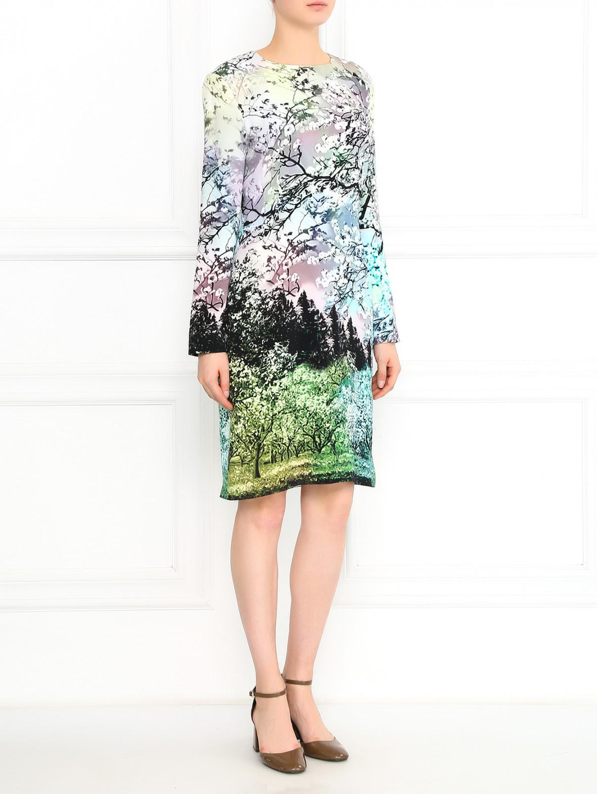 Платье из шелка с длинными рукавами и узором Mary Katrantzou  –  Модель Общий вид  – Цвет:  Узор