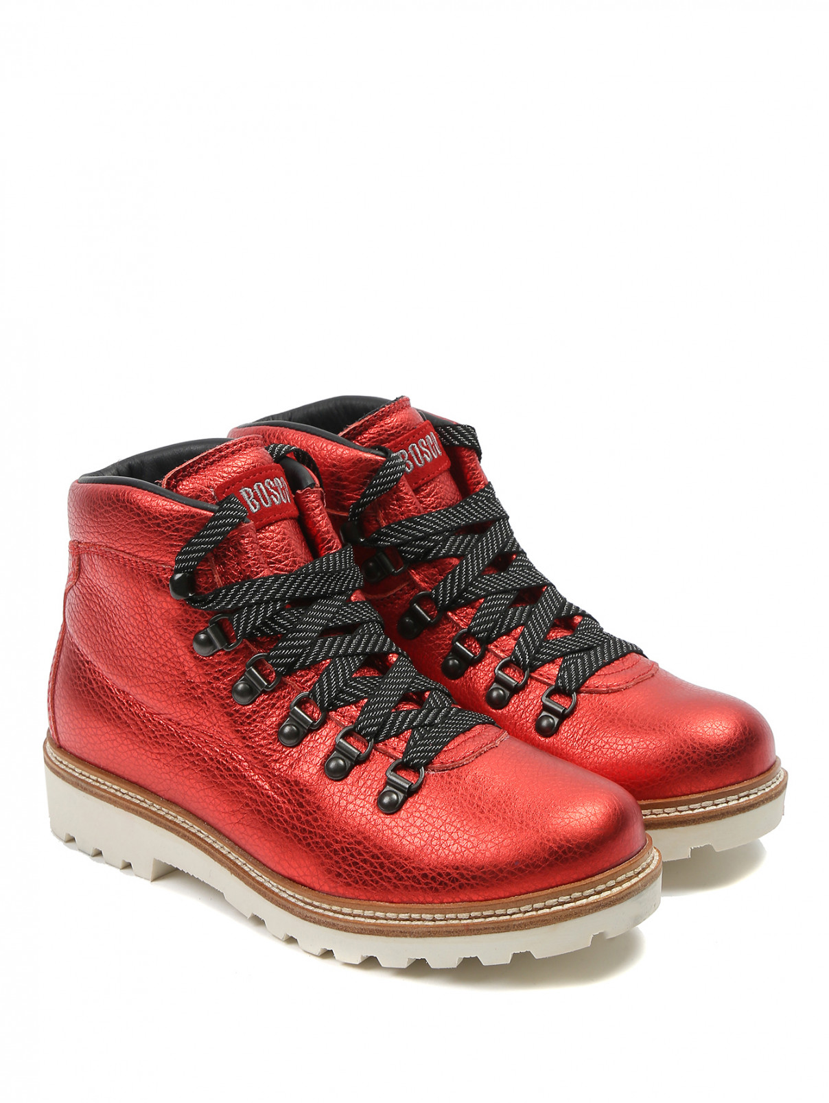 Ботинки из кожи цвета металлик BOSCO  –  Общий вид  – Цвет:  Красный