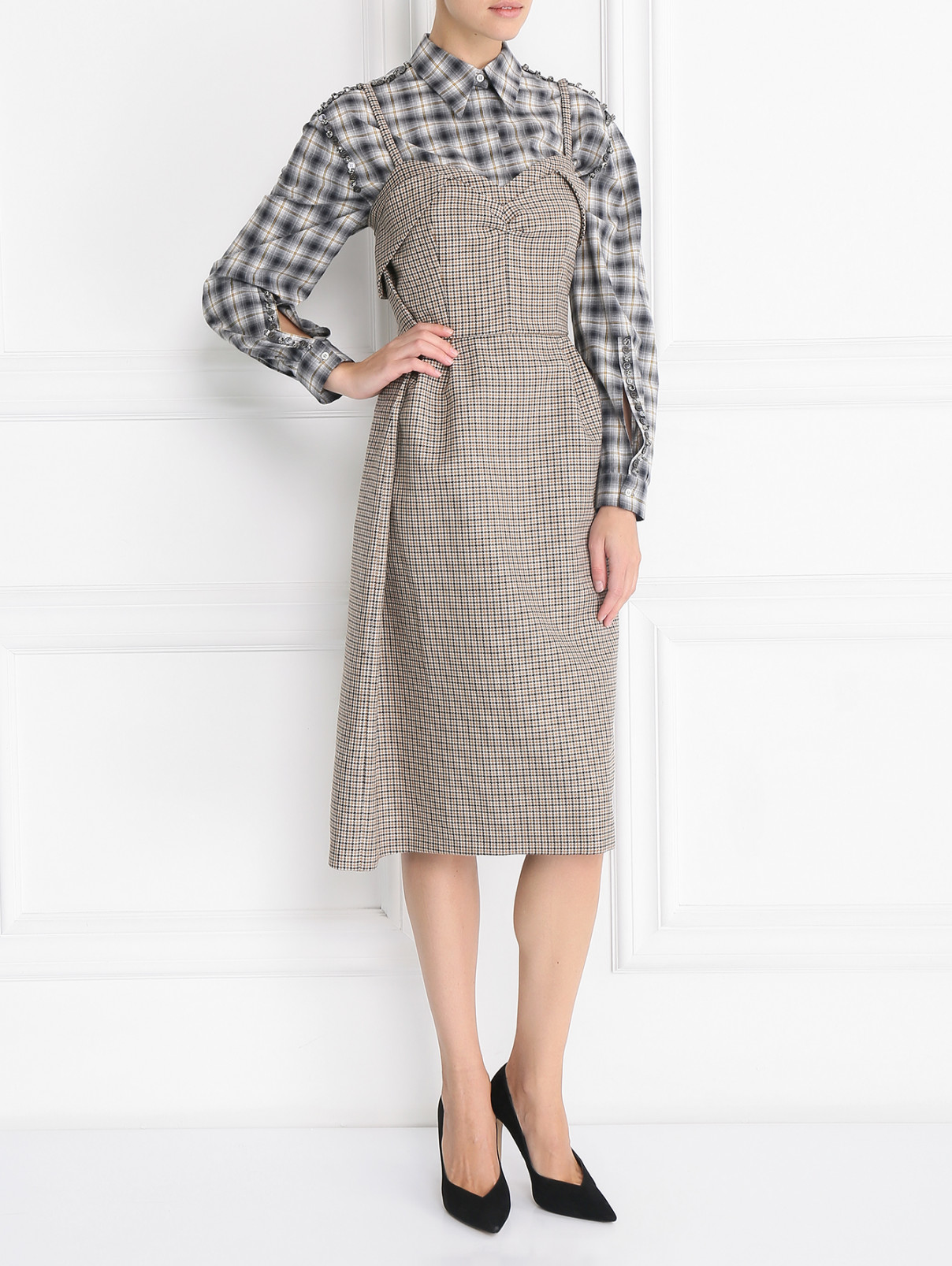 Асимметричное платье-миди из шерсти N21  –  Модель Общий вид  – Цвет:  Узор