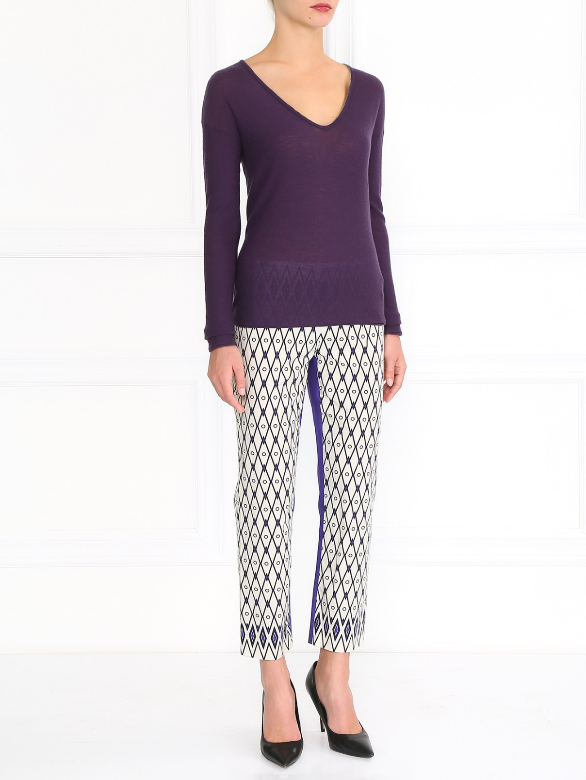 Укороченные брюки с принтом Alberta Ferretti  –  Модель Общий вид  – Цвет:  Белый