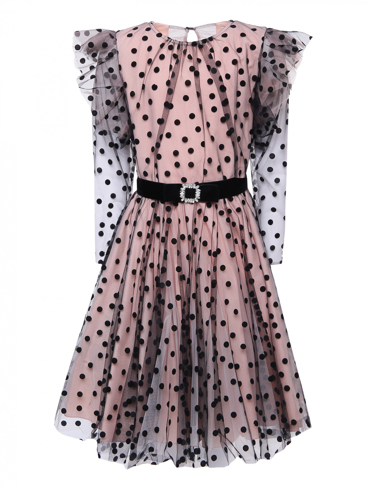 Платье с узором "горох" и поясом Aletta  –  Общий вид  – Цвет:  Черный