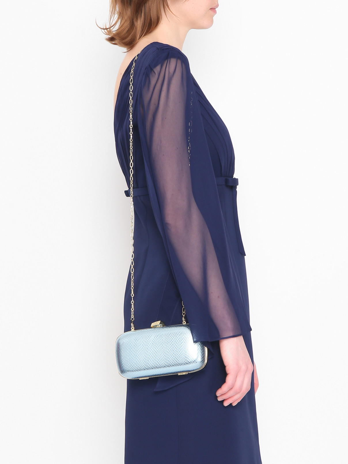 Клатч с золотой фурнитурой на цепочке Luisa Spagnoli  –  МодельВерхНиз  – Цвет:  Синий