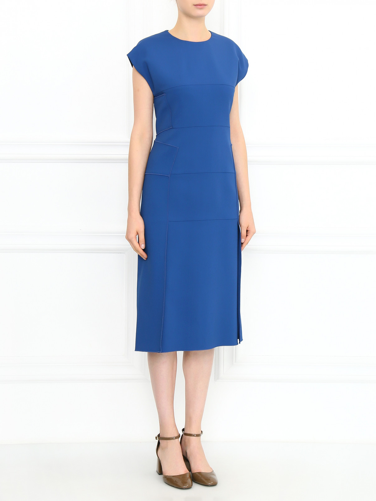 Платье-футляр с разрезами Jil Sander  –  Модель Общий вид  – Цвет:  Синий