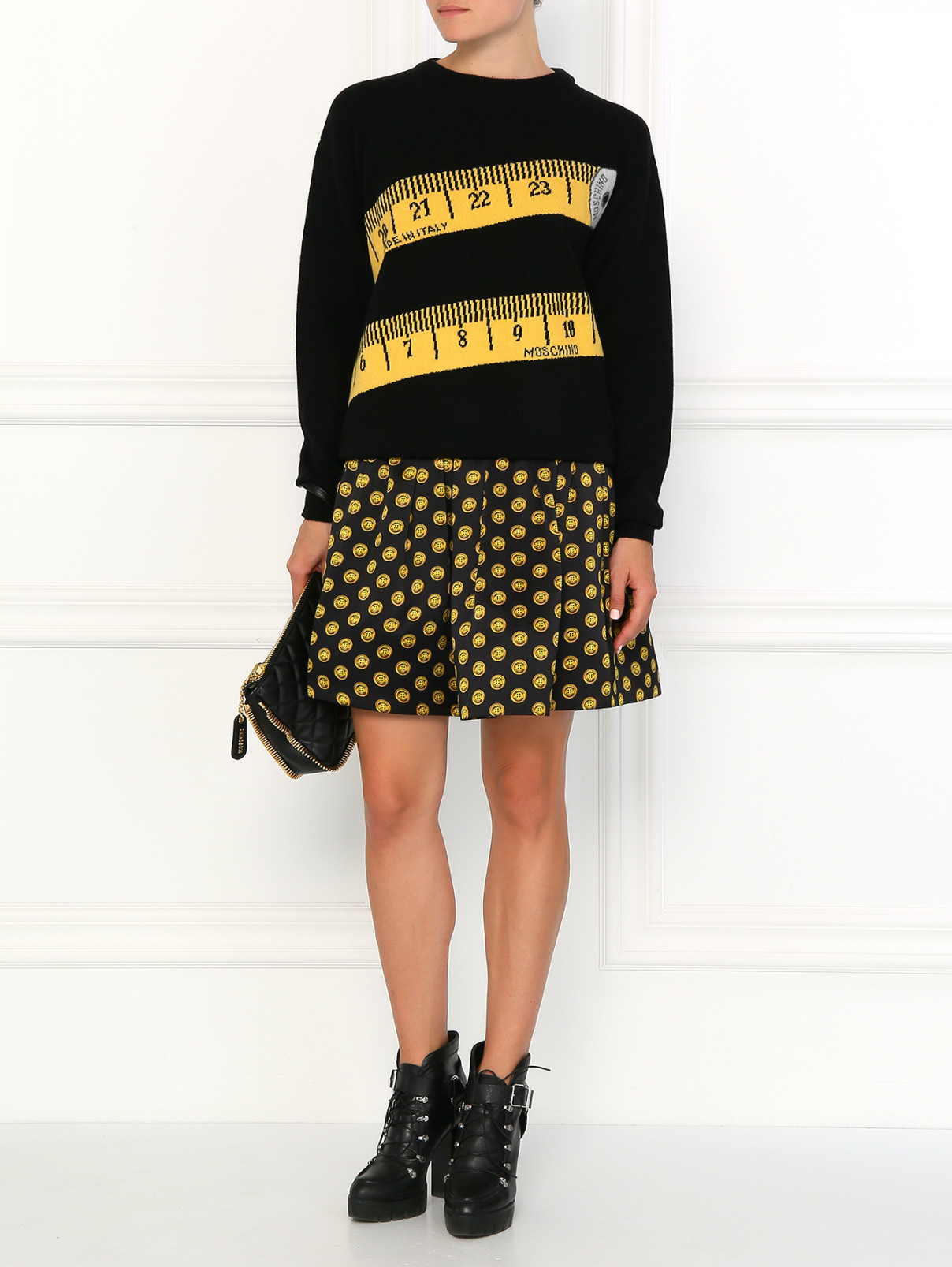 Шелковая юбка-мини с узором Moschino  –  Модель Общий вид  – Цвет:  Черный
