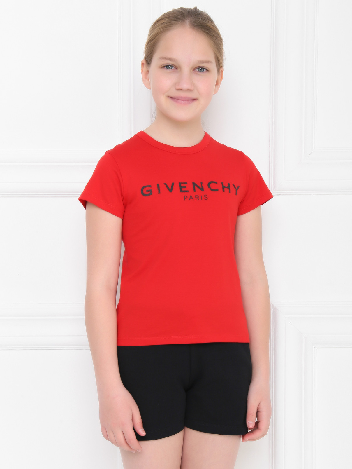 Футболка хлопковая с принтом Givenchy  –  МодельВерхНиз  – Цвет:  Красный