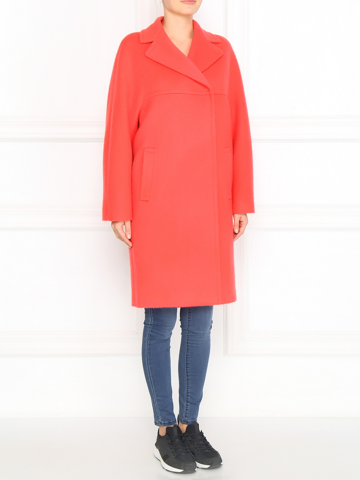 Пальто свободного кроя из шерсти Giambattista Valli  –  Модель Общий вид  – Цвет:  Красный