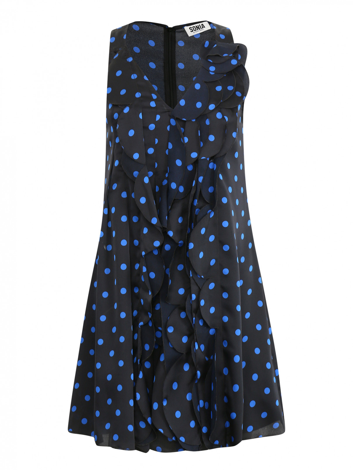 Платье с узором "горох" и драпировкой Sonia Rykiel  –  Общий вид  – Цвет:  Синий