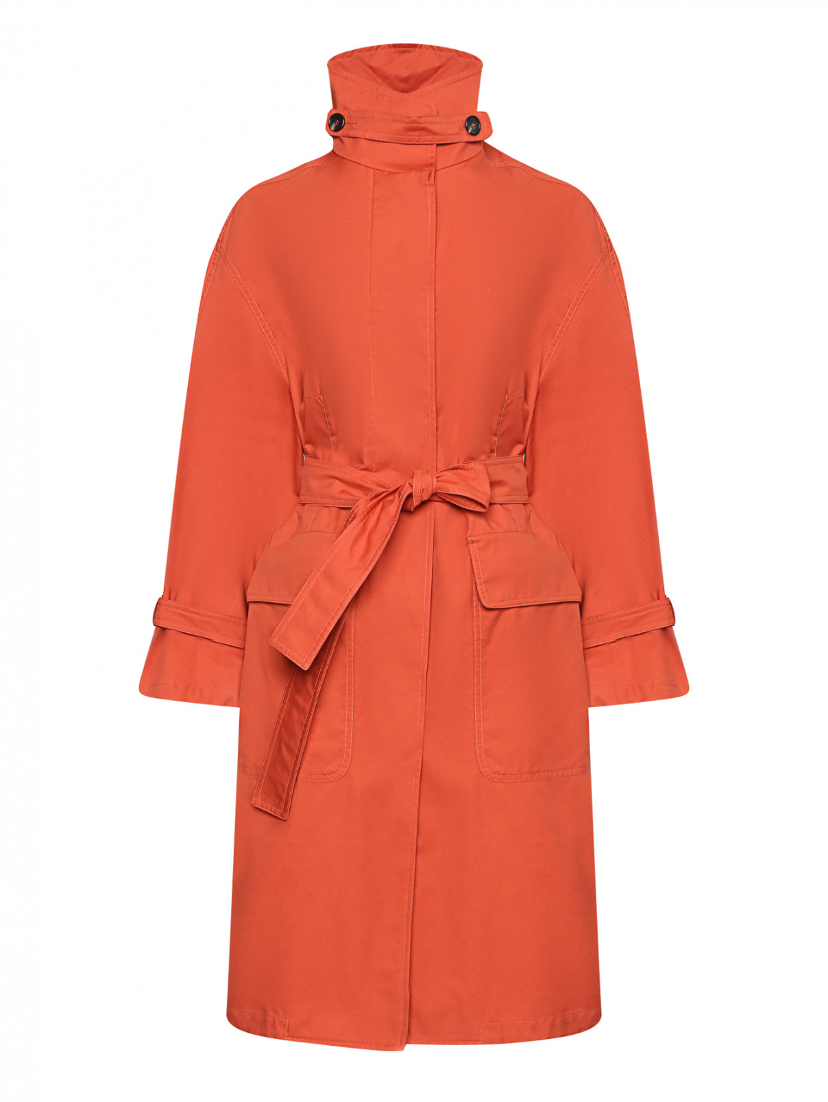Плащ из смешанного хлопка с поясом Max Mara  –  Общий вид  – Цвет:  Оранжевый
