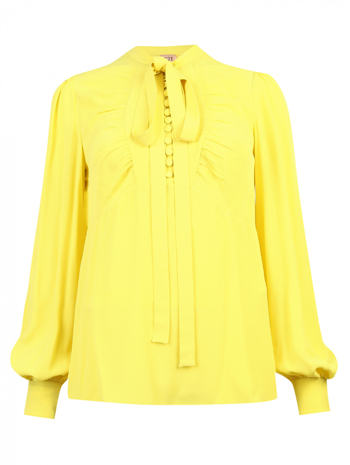 Блуза из смесового шелка с драпировкой N21  –  Общий вид  – Цвет:  Желтый
