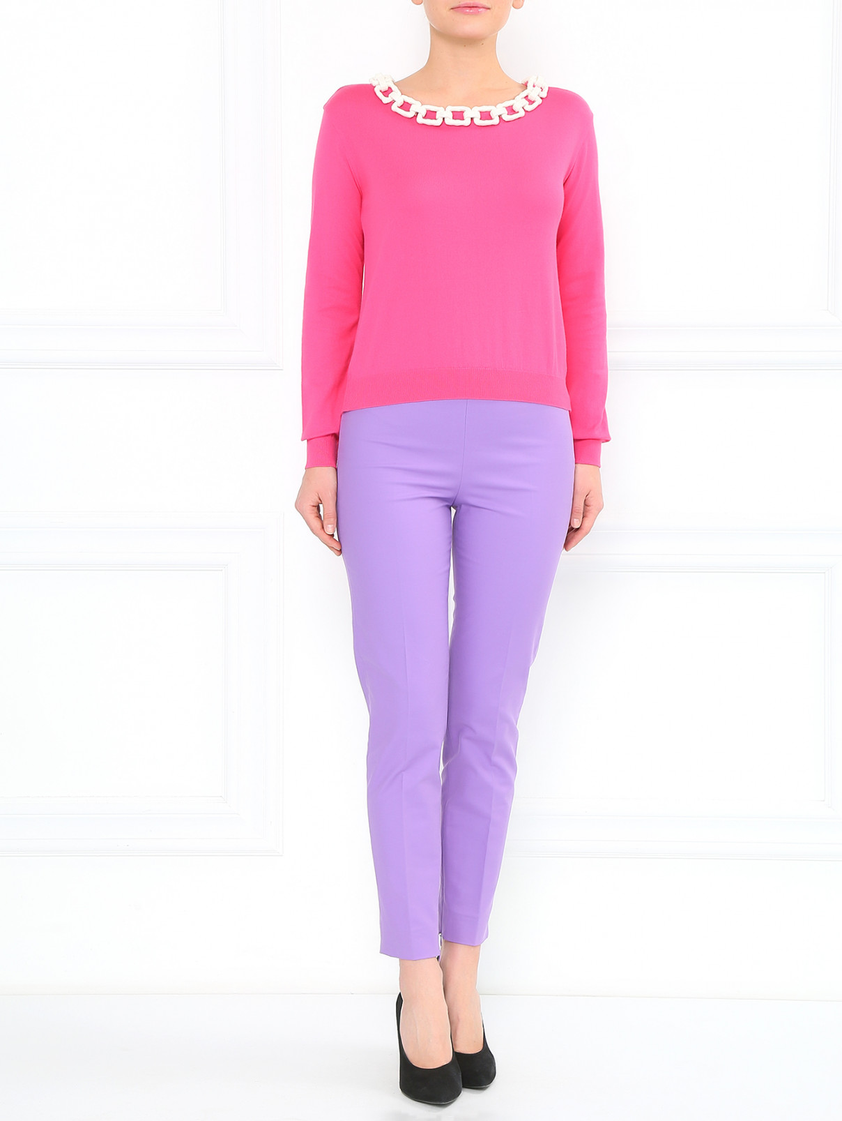 Зауженные брюки из хлопка Moschino  –  Модель Общий вид  – Цвет:  Фиолетовый