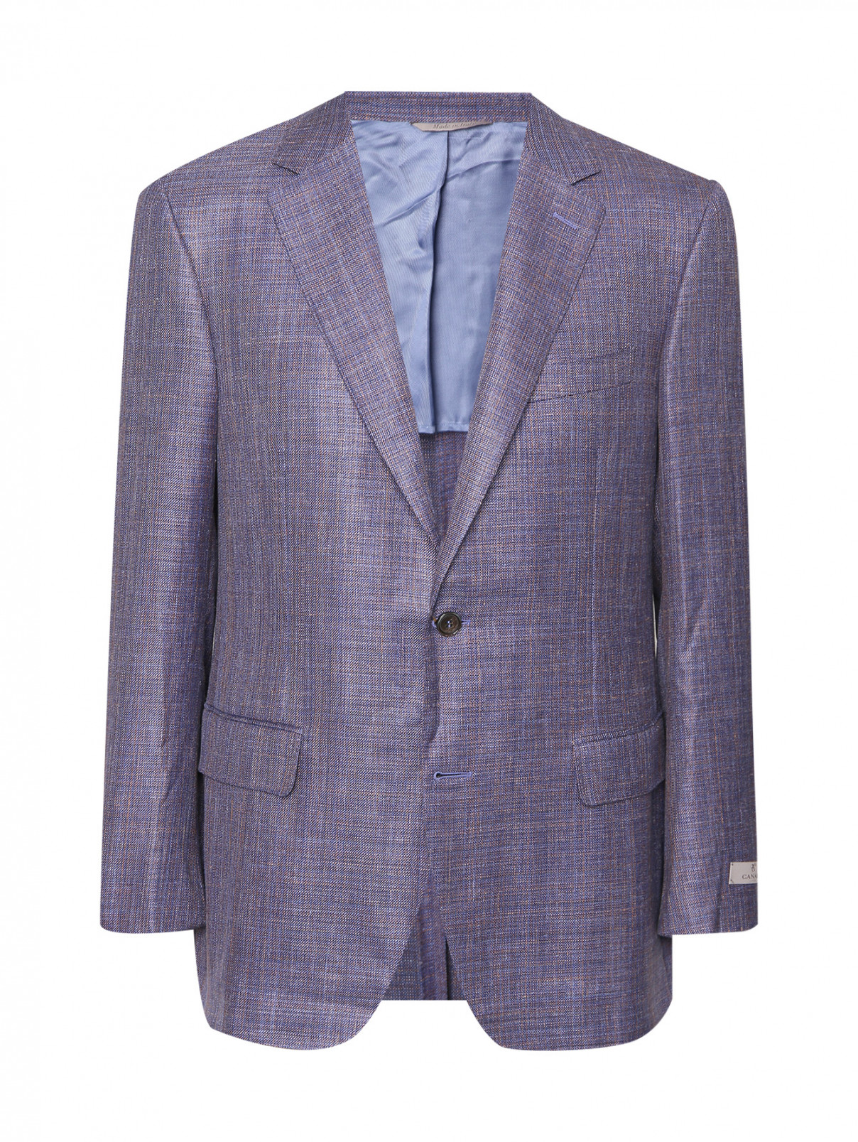 Пиджак из шерсти и шелка с узором Canali  –  Общий вид  – Цвет:  Синий