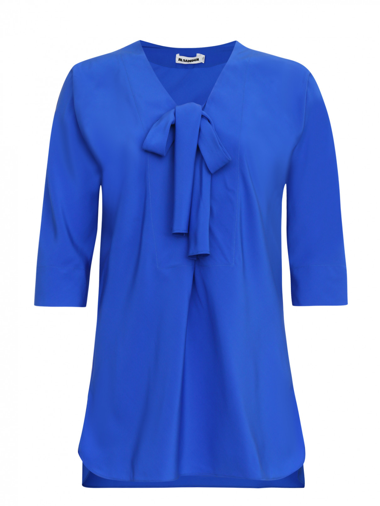 Блуза из шелка с бантом Jil Sander  –  Общий вид  – Цвет:  Синий