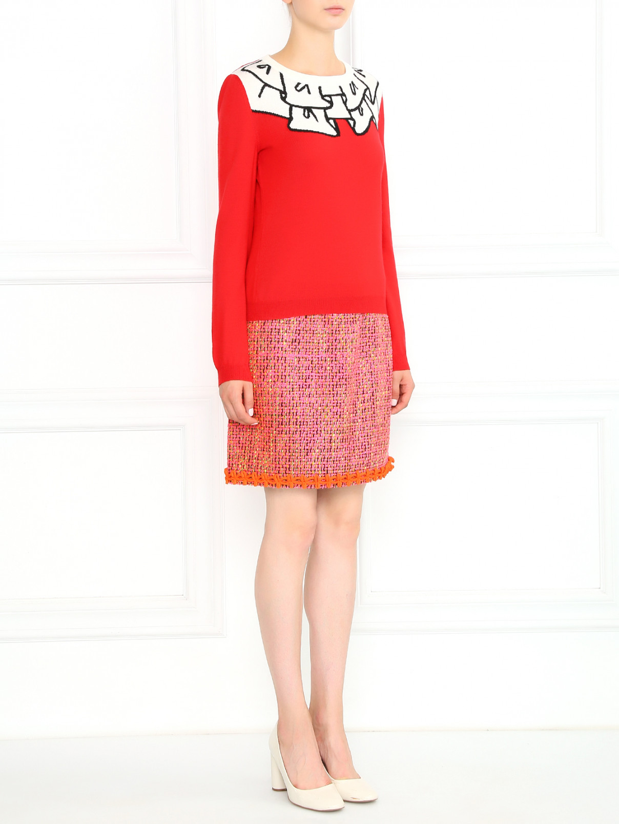 Джемпер из шерсти с узором Moschino Boutique  –  Модель Общий вид  – Цвет:  Красный