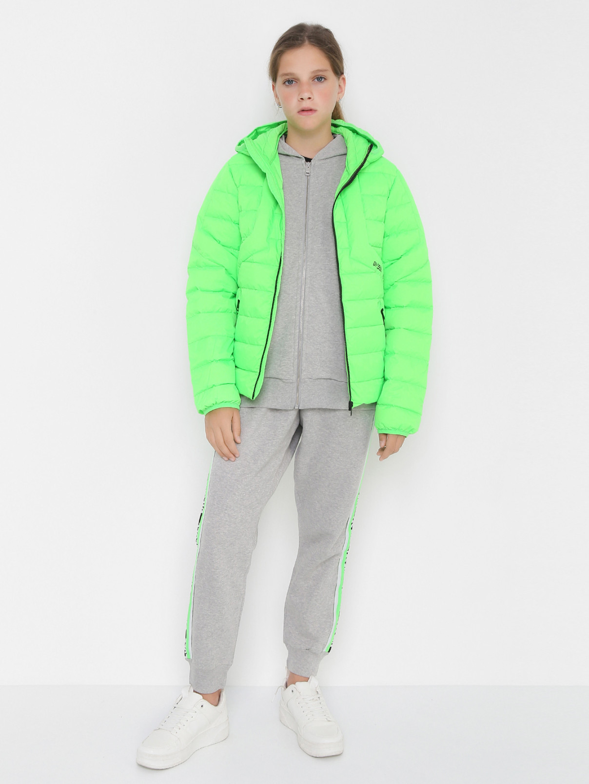 Пуховая куртка с карманами Diesel  –  МодельОбщийВид  – Цвет:  Зеленый