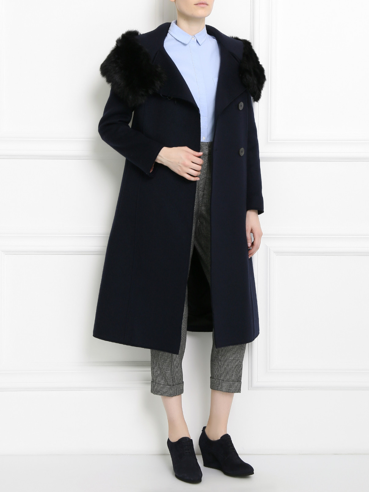 Двубортное пальто из шерсти Paul Smith  –  Модель Общий вид  – Цвет:  Синий
