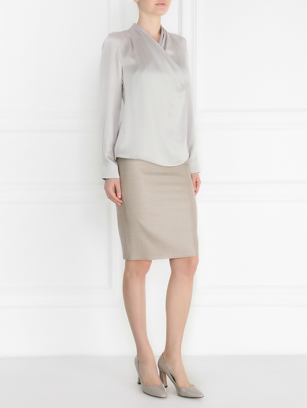Блуза из шелка с запахом Max Mara  –  Модель Общий вид  – Цвет:  Серый