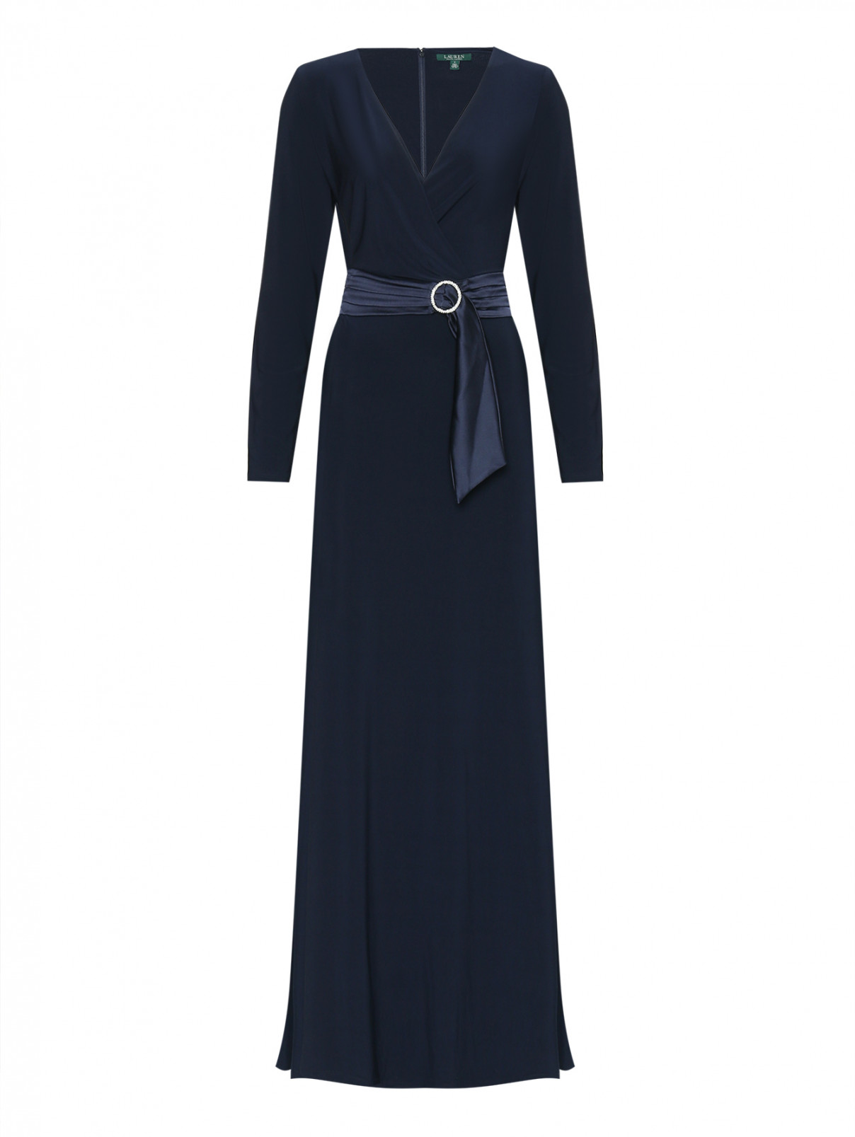 Платье-макси с длинным рукавом и декоративной пряжкой Lauren  –  Общий вид  – Цвет:  Синий