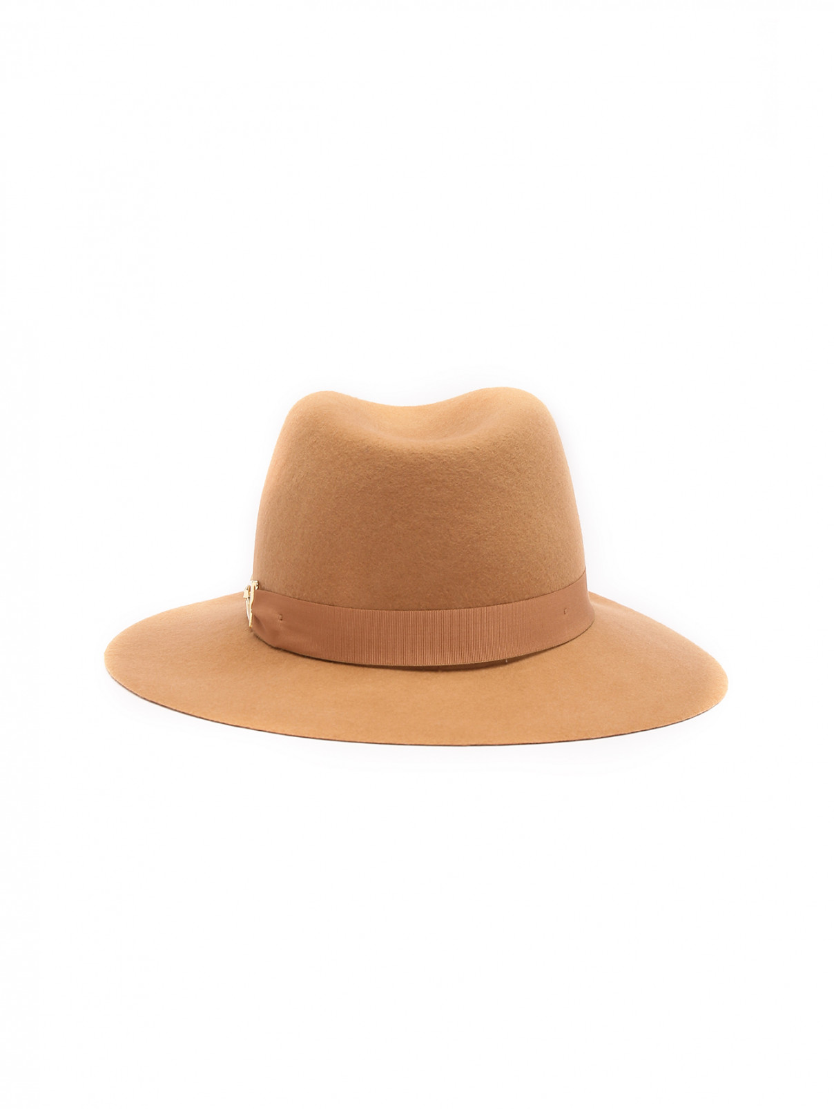 Шляпа из шерсти с золотой фурнитурой Elisabetta Franchi  –  Обтравка2  – Цвет:  Бежевый