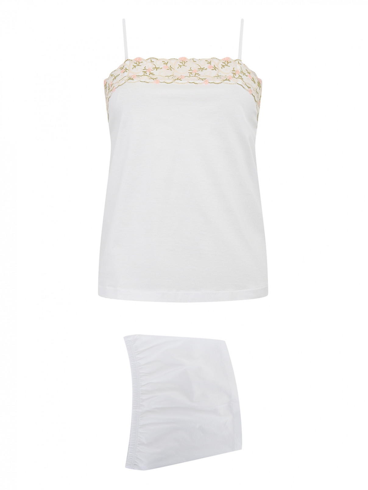 Пижама из хлопка с кружевной отделкой La Perla  –  Общий вид  – Цвет:  Белый