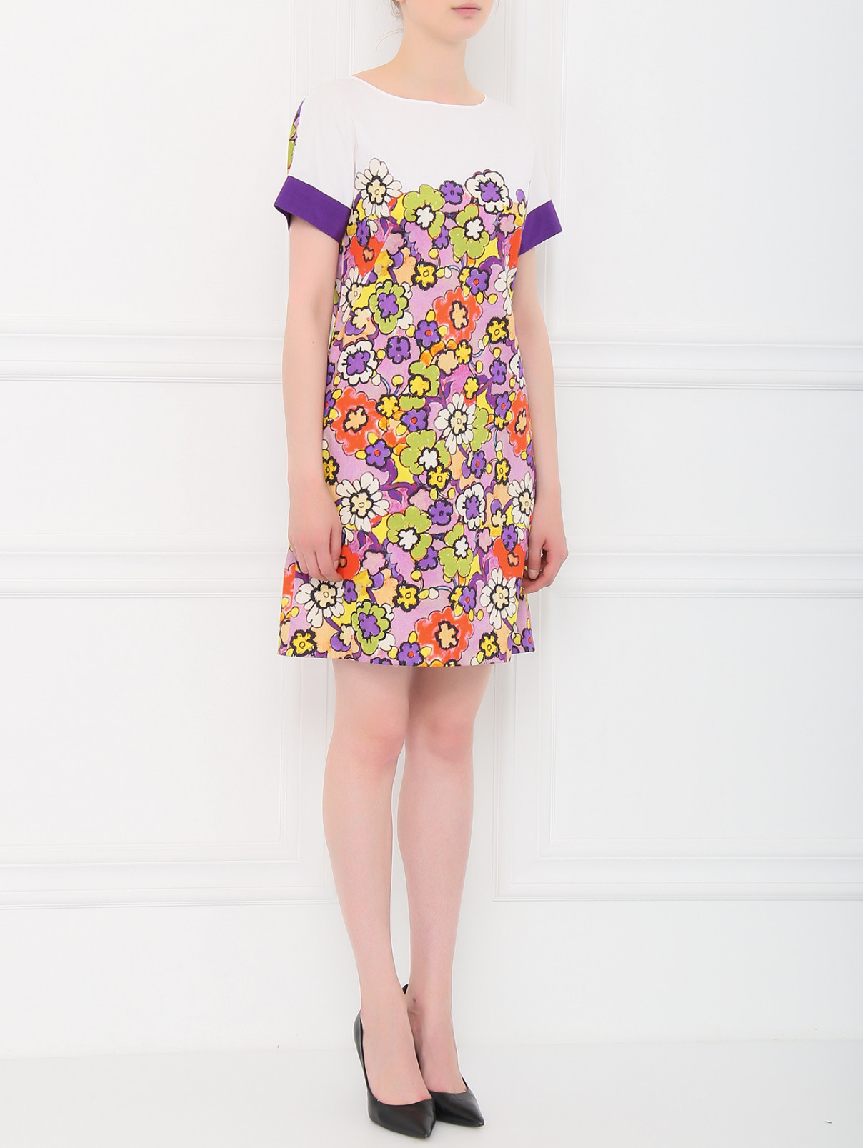 Платье свободного кроя из хлопка с цветочным узором Alberta Ferretti  –  Модель Общий вид  – Цвет:  Узор