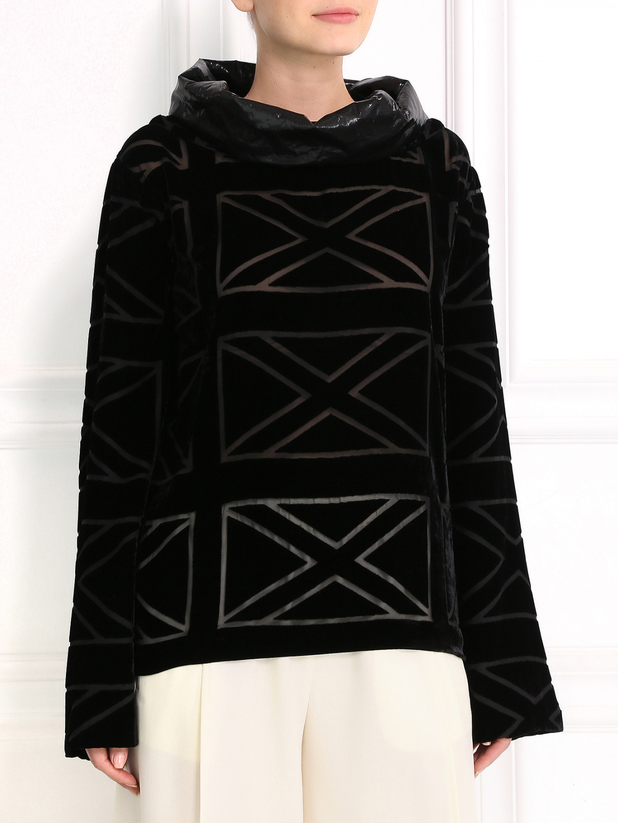 Блуза из бархата с объемным воротом Jean Paul Gaultier  –  Модель Верх-Низ  – Цвет:  Черный