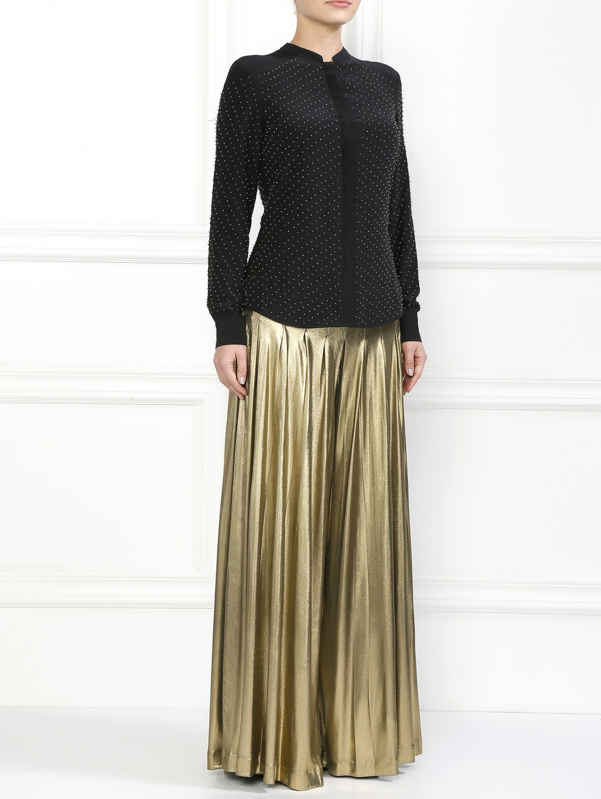 Широкие брюки с высокой талией Moschino  –  Модель Общий вид  – Цвет:  Золотой