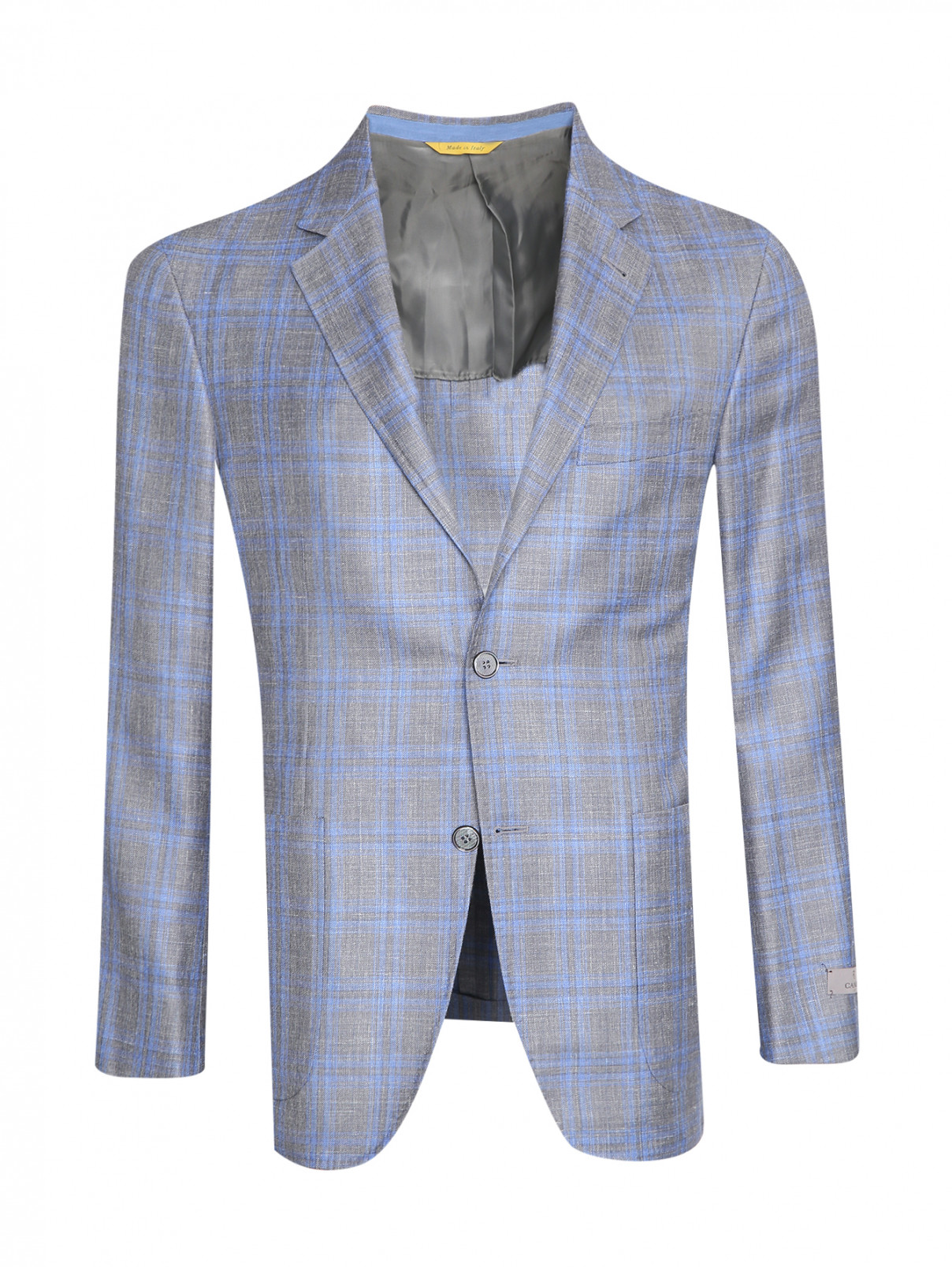Пиджак из шерсти шелка и льна с карманами Canali  –  Общий вид  – Цвет:  Серый