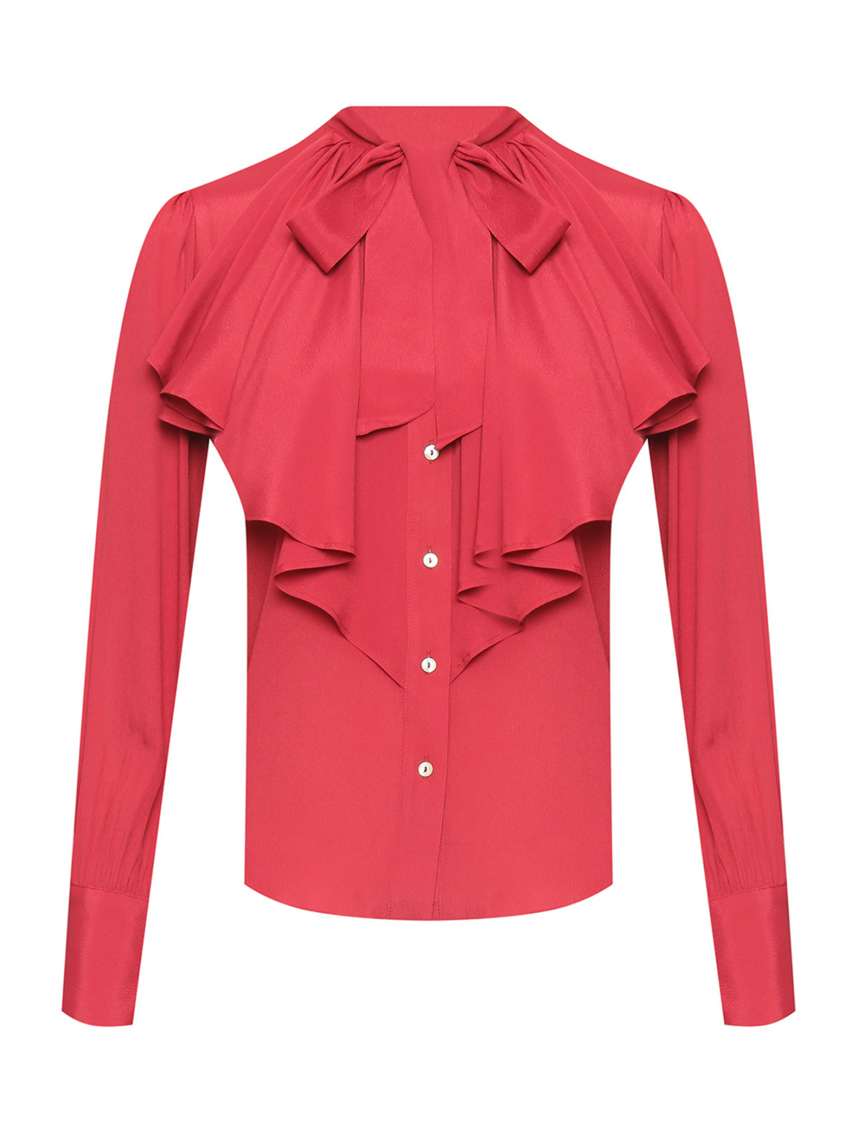 Блуза однотонная с воланами Shade  –  Общий вид  – Цвет:  Красный