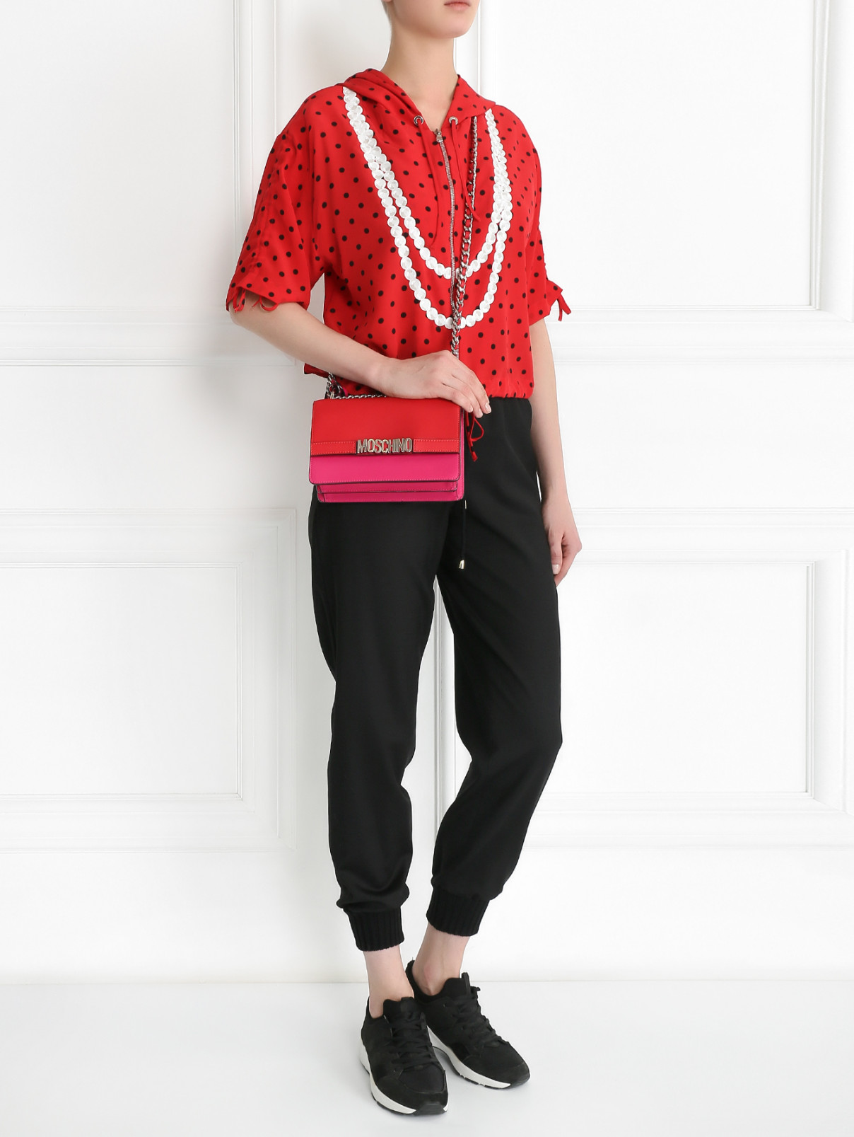 Блуза из шелка с узором на молнии с капюшоном Moschino Couture  –  Модель Общий вид  – Цвет:  Узор