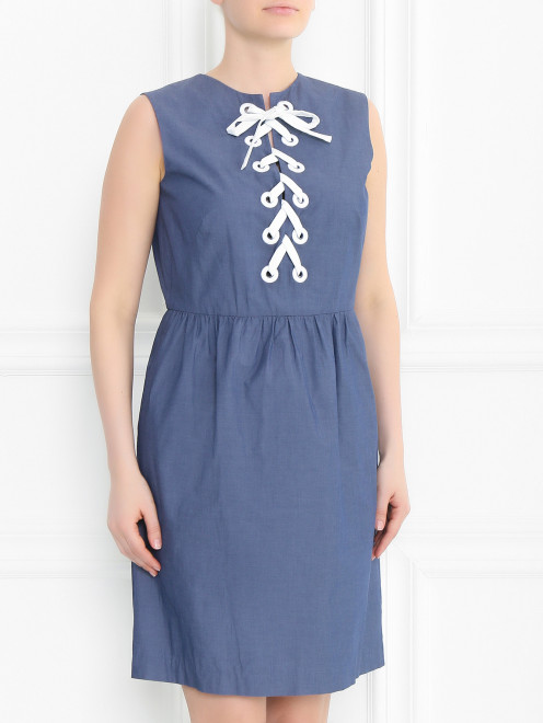 Платье из хлопка с декоративной шнуровкой - Модель Верх-Низ