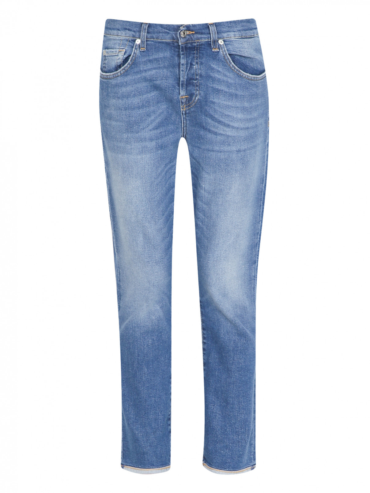 Укороченные джинсы из светлого денима с потертостями 7 For All Mankind  –  Общий вид  – Цвет:  Синий