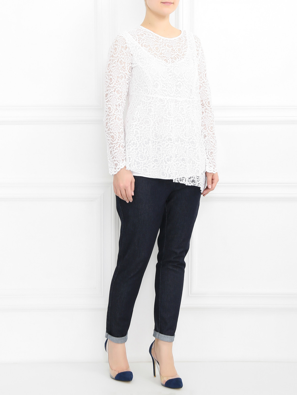 Блуза из кружева Marina Rinaldi  –  Модель Общий вид  – Цвет:  Белый