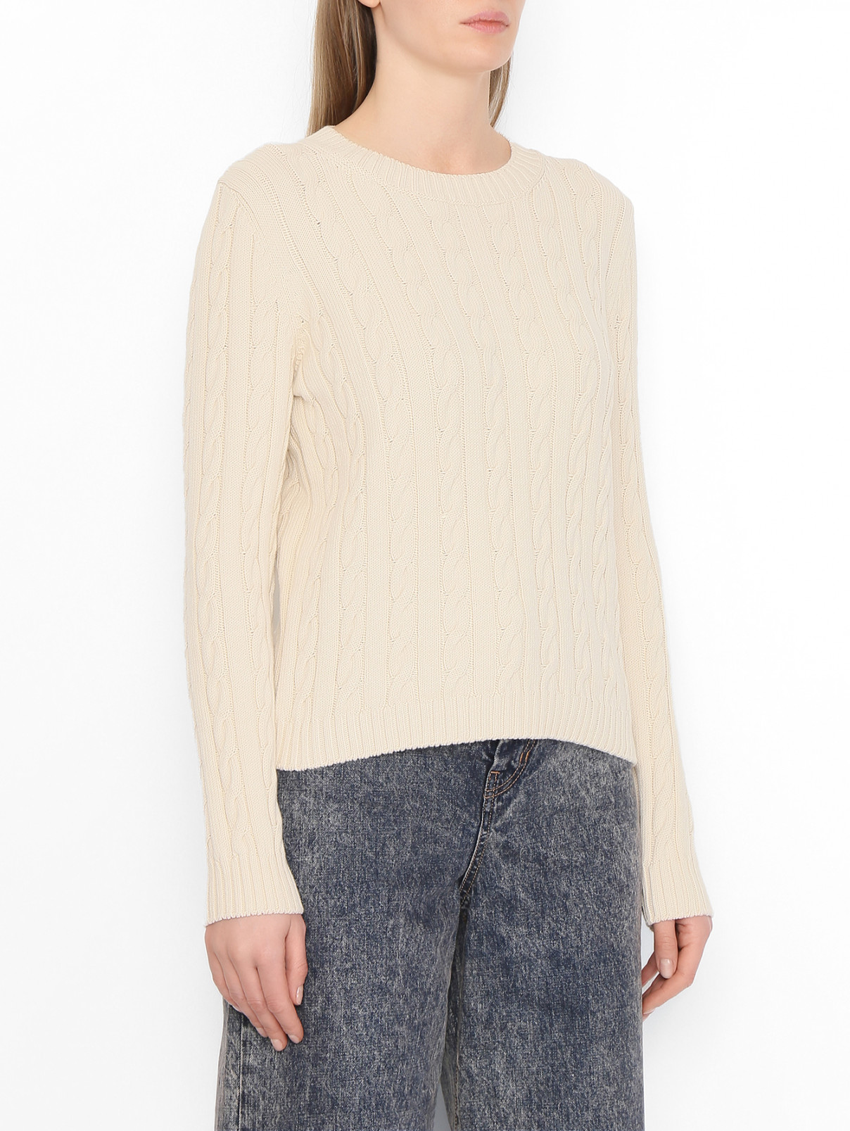 Базовый джемпер из хлопка Weekend Max Mara  –  МодельВерхНиз  – Цвет:  Бежевый