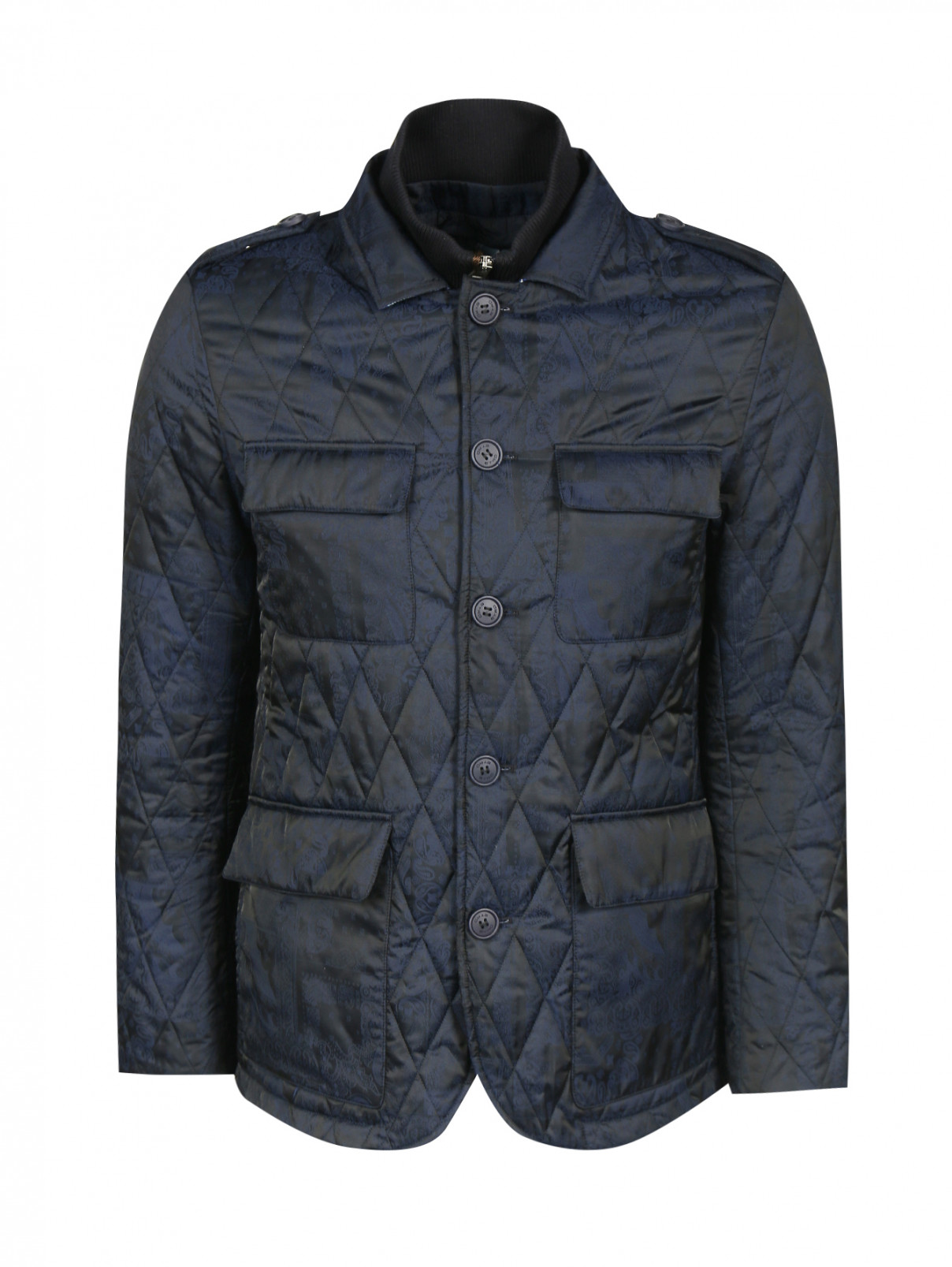 Куртка стеганая на пуговицах с узором "пейсли" Etro  –  Общий вид  – Цвет:  Синий
