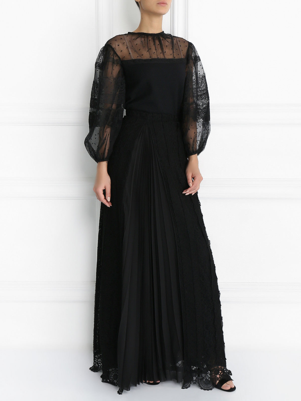 Кружевная юбка из шерсти Ermanno Scervino  –  Модель Общий вид  – Цвет:  Черный