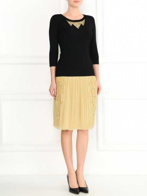 Шелковая юбка-мини с кружевной аппликацией Alberta Ferretti - Модель Общий вид