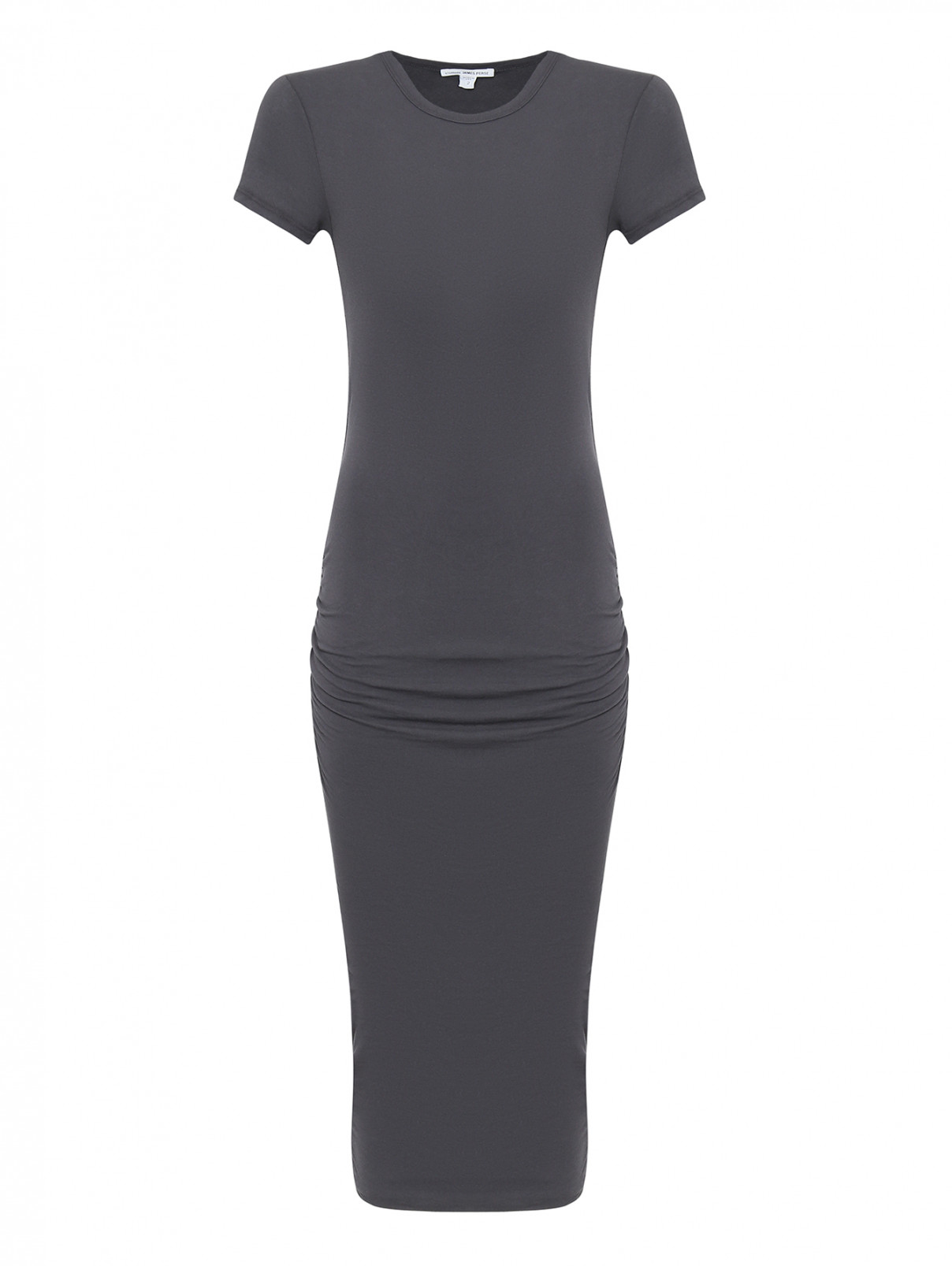 Платье хлопковое со сборкой James Perse  –  Общий вид  – Цвет:  Серый