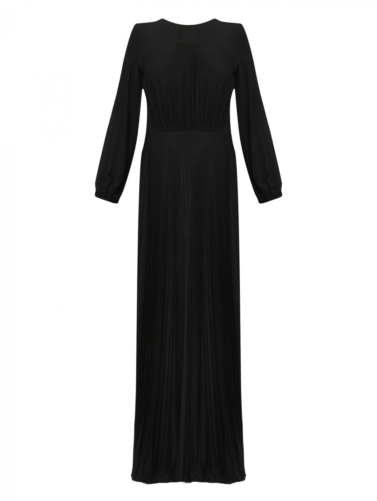 Платье-макси с разрезами и золотой цепочкой на спине Elisabetta Franchi  –  Общий вид  – Цвет:  Черный