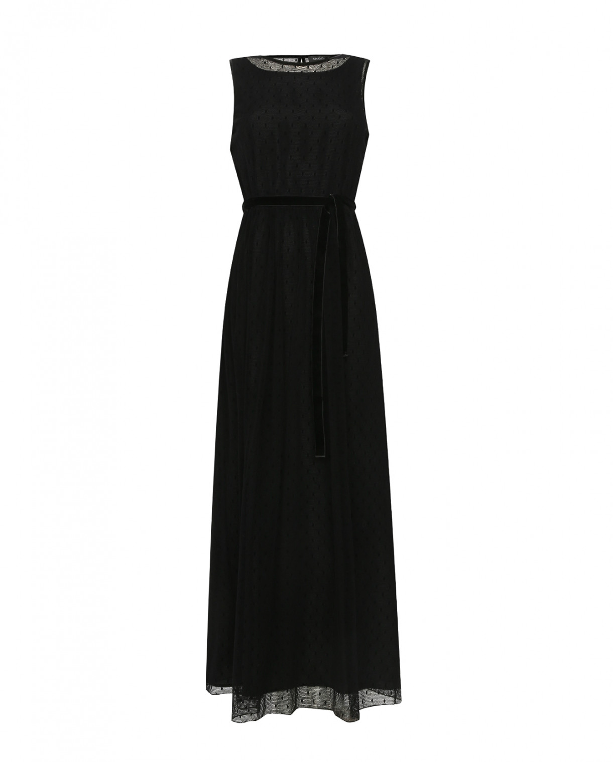 Платье-макси без рукавов с бархатным поясом Max&Co  –  Общий вид  – Цвет:  Черный