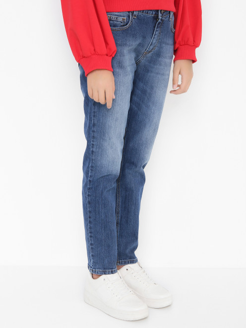 Хлопковые джинсы с принтом - МодельВерхНиз