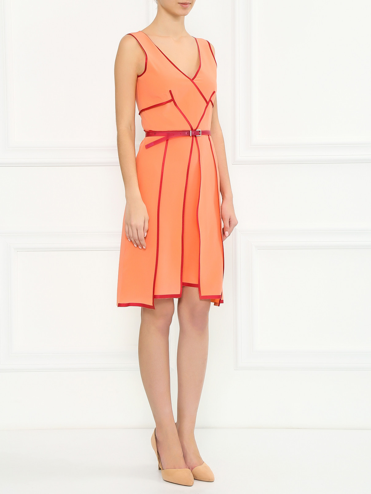 Шелковое платье с контрастной окантовкой Sportmax  –  Модель Общий вид  – Цвет:  Красный