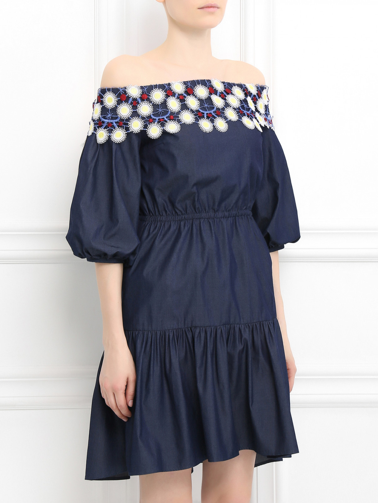 Платье из хлопка с декором Peter Pilotto  –  Модель Верх-Низ  – Цвет:  Синий