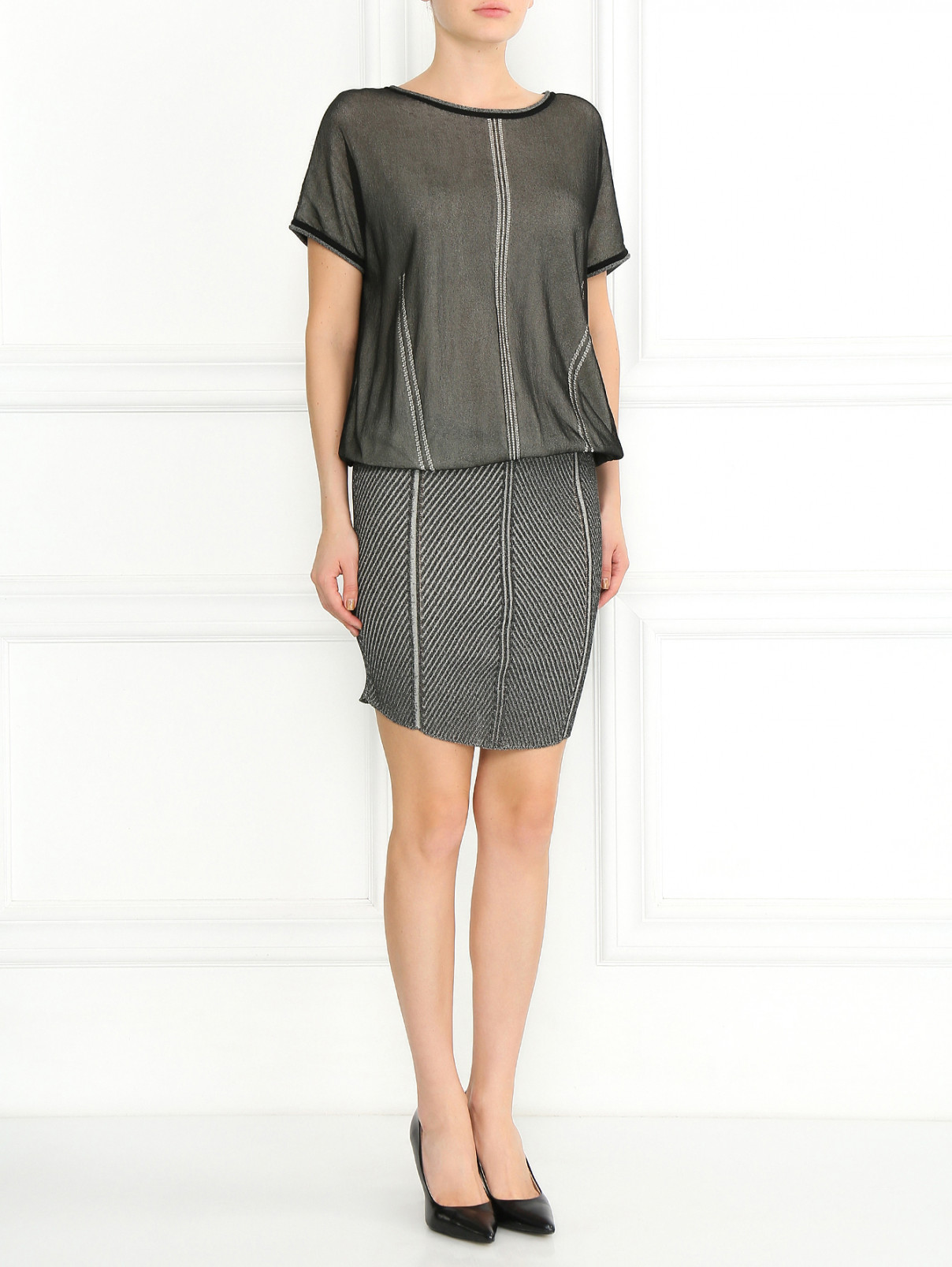 Трикотажное платье-мини Alberta Ferretti  –  Модель Общий вид  – Цвет:  Серый