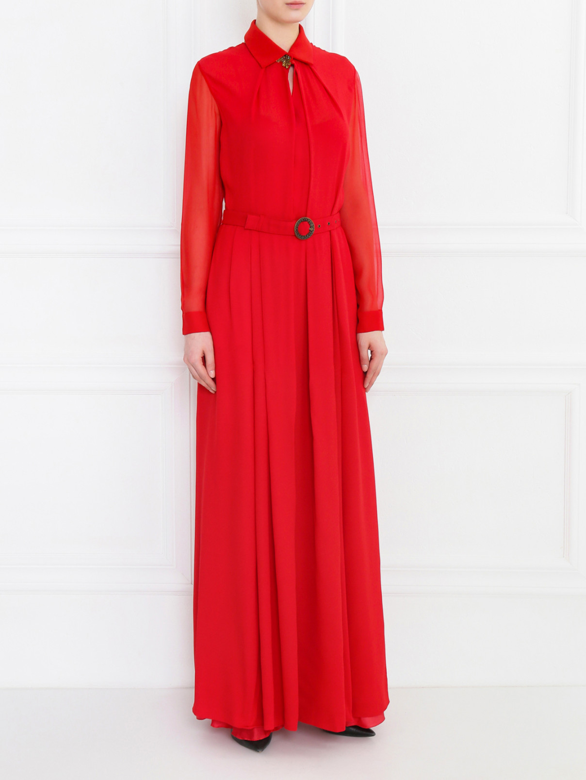 Платье-макси с декорированным воротом Alberta Ferretti  –  Модель Общий вид  – Цвет:  Красный